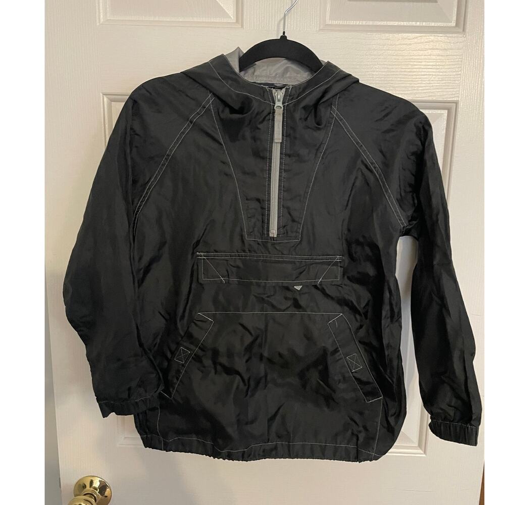 Gap Kids Black Coat Medium Packable Anorak Zipper Pocket Windbreaker Hooded